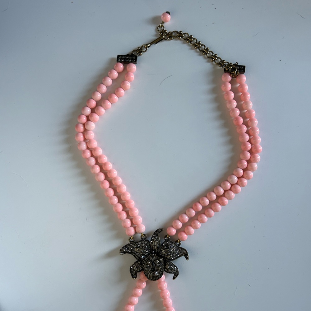 Pink and Black Beaded Necklace with Intricate Centerpiece